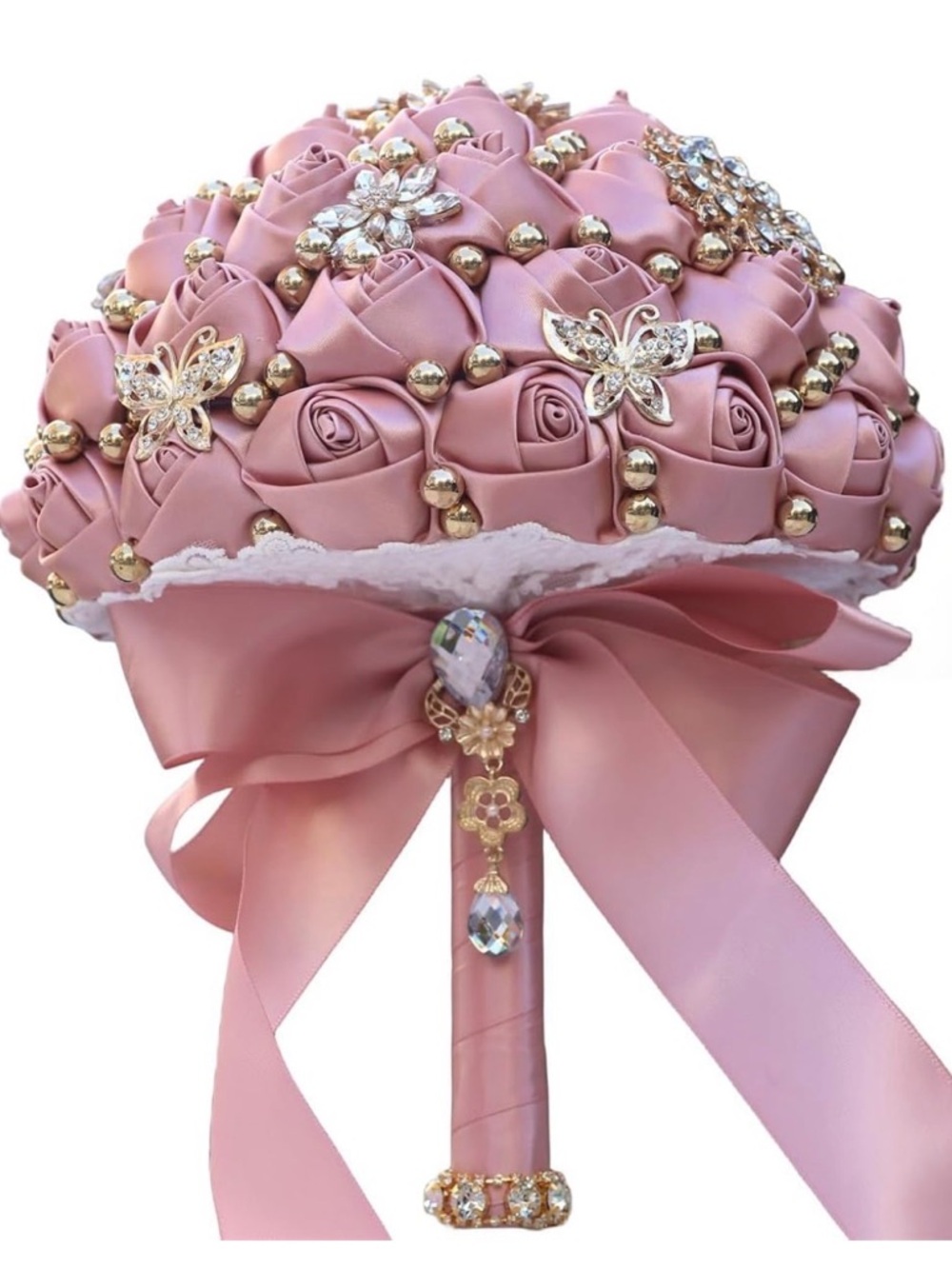 Bridal Wedding Bouquet Round Artificial Rose Flower Bunch (Blush Pink, 7.1")